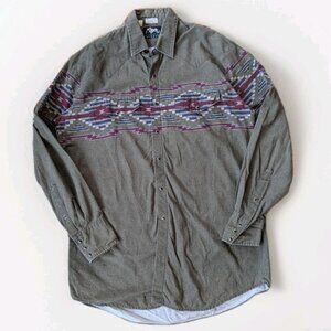 Vintage Roper Men’s Western Shirt XL USA Made Olive Aztec Snap Button Cowboy
